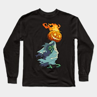 Skeleton with Pumpkin Torch Long Sleeve T-Shirt